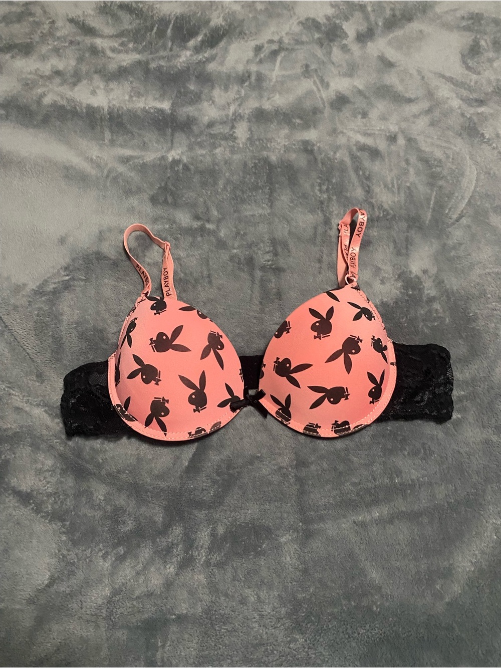 PLAYBOY Pink & Black Bunny Print Push-Up Bra